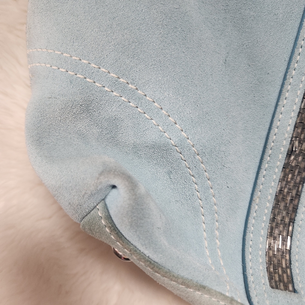 Vintage Coach Powder Blue Gallery Tote Soft Split Suede Metallic Beaded Trim Y2K - Picture 16 of 16